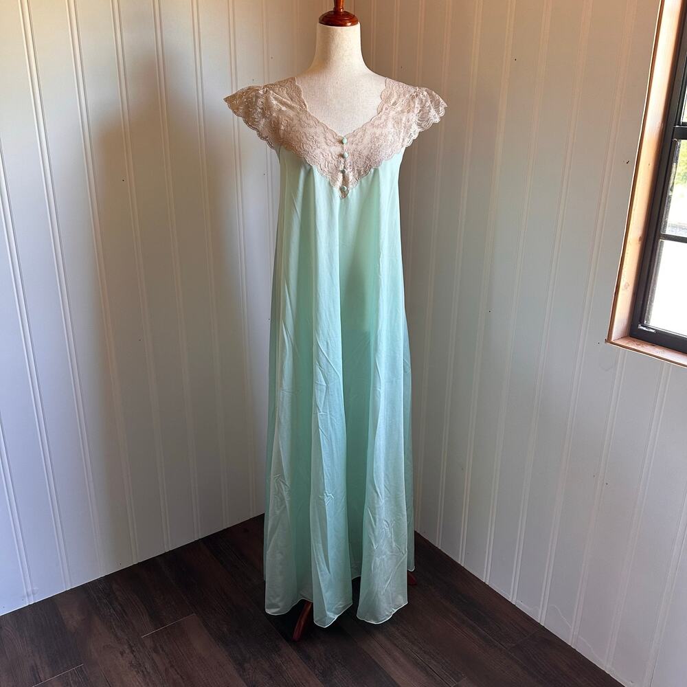 Vintage 70s Green Maxi Nightgown L